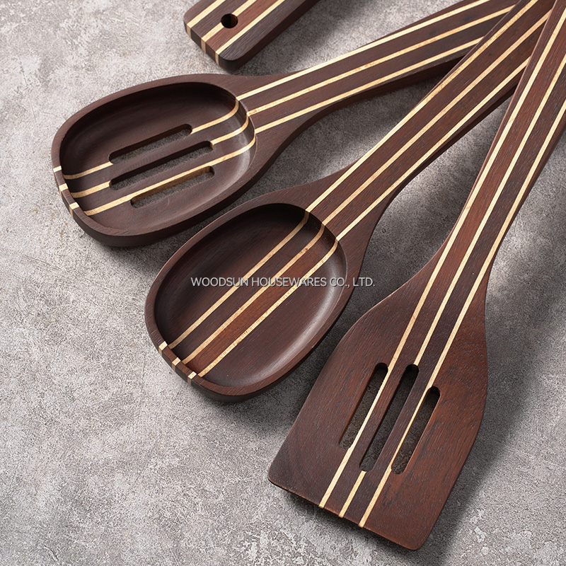 Woodsun OEM Metal Wooden Kitchen Utensil Cutlery Spoon Kitchen Utensils Set