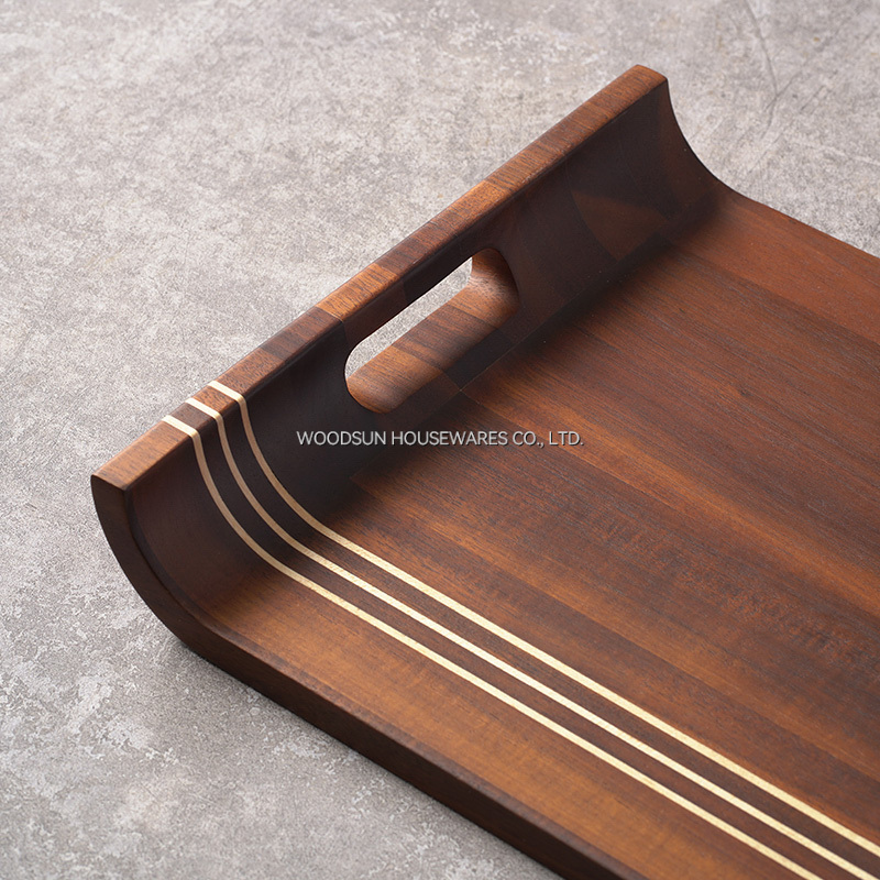 Woodsun Carbonized Acacia Wooden Food Serving Trays Set for Restaurant