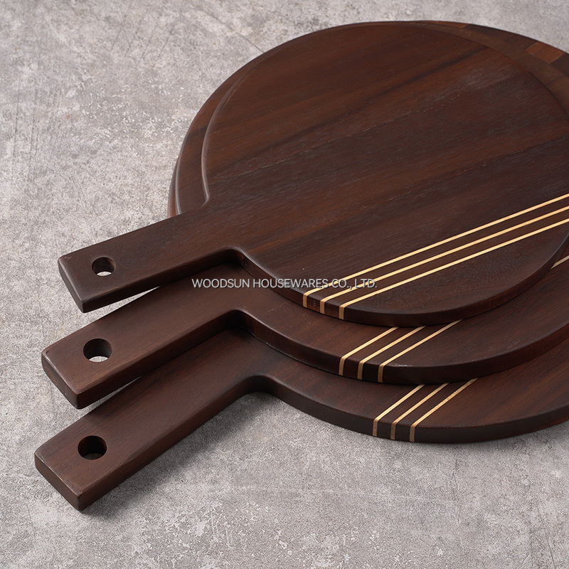 Woodsun Carbonized Acacia Wood Chopping Board Set Custom Logo With Handle Holders