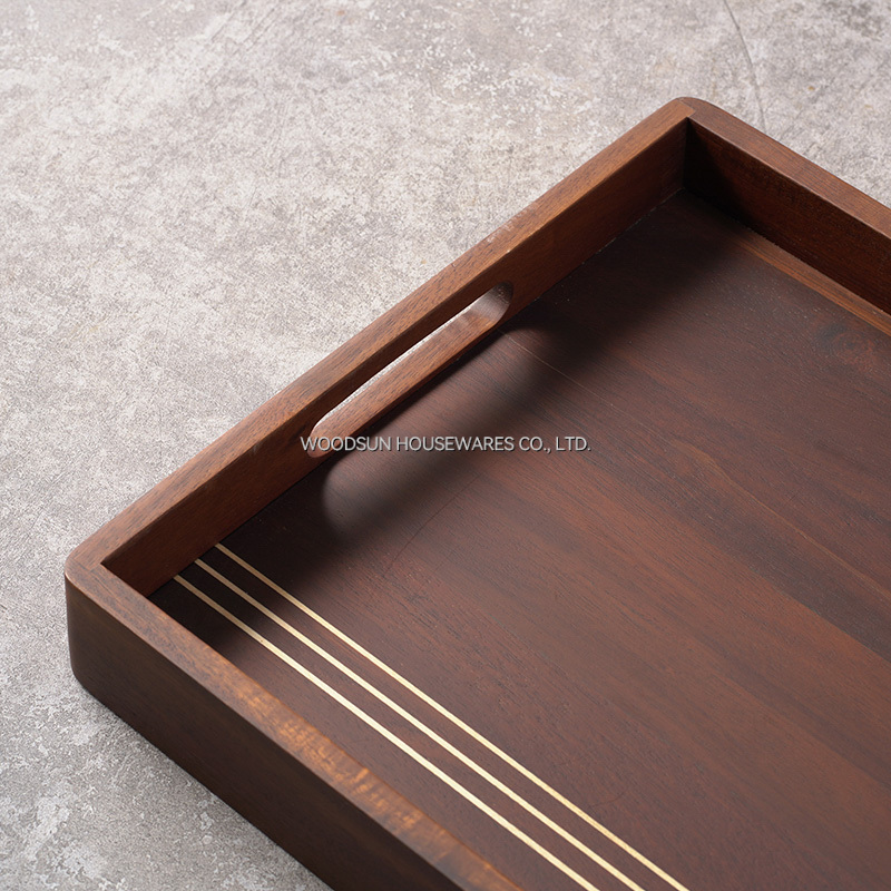 Woodsun Carbonized Acacia Wood Acacia Serving Snack Cake Tray Wooden Plate