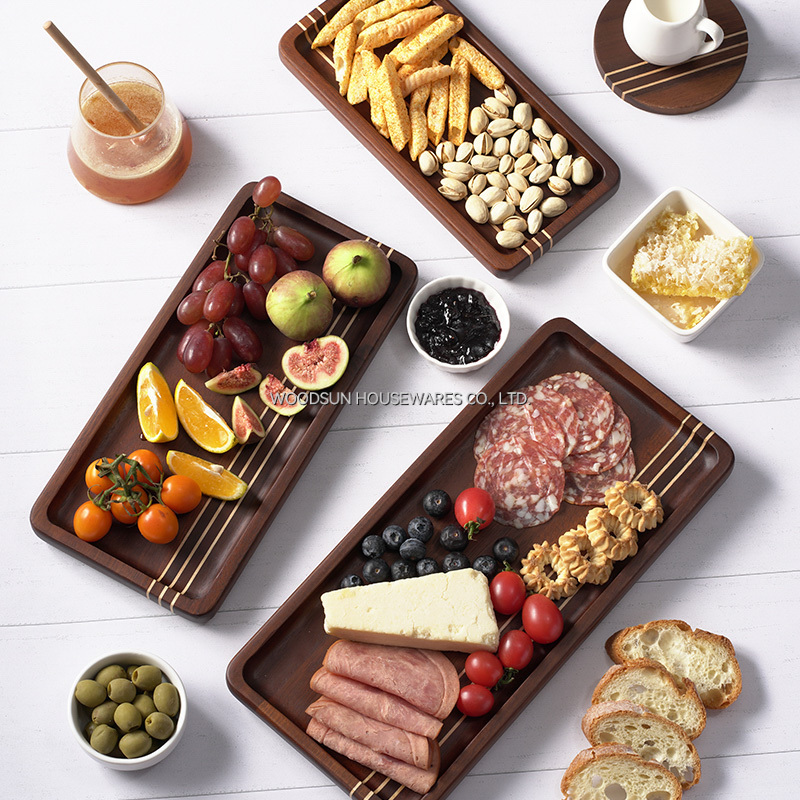 Woodsun Carbonied Acacia Wood Restaurant Natural Reusable Wood Plate Wholesale