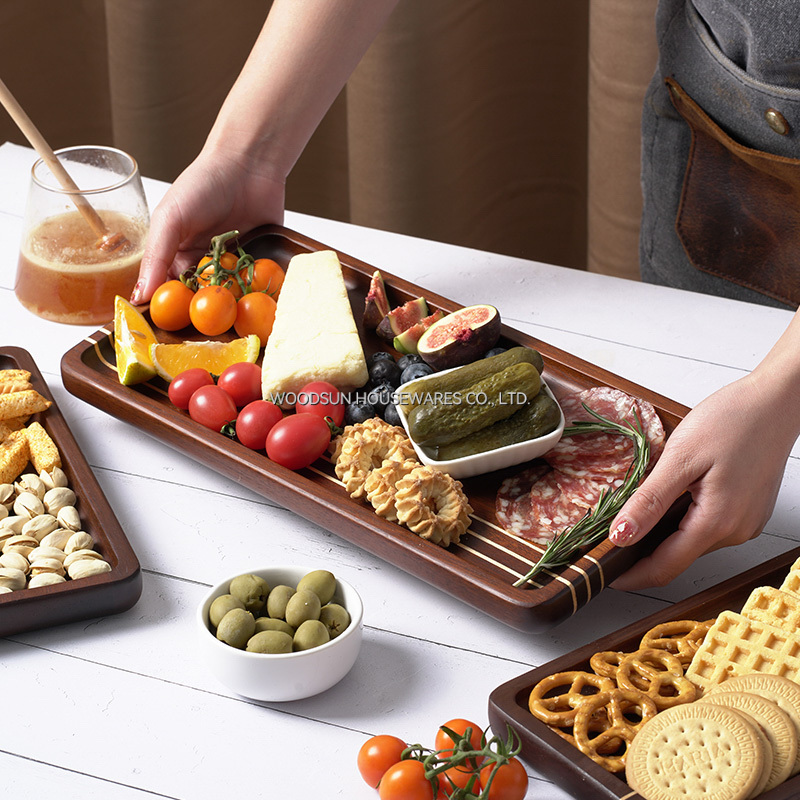 Woodsun Carbonied Acacia Wood Restaurant Natural Reusable Wood Plate Wholesale