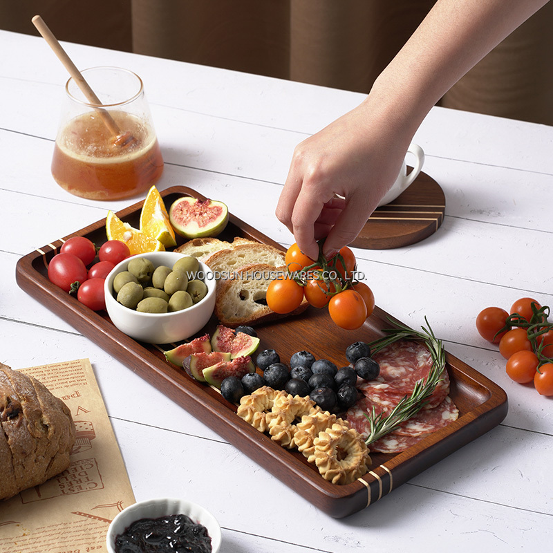 Woodsun Carbonied Acacia Wood Restaurant Natural Reusable Wood Plate Wholesale