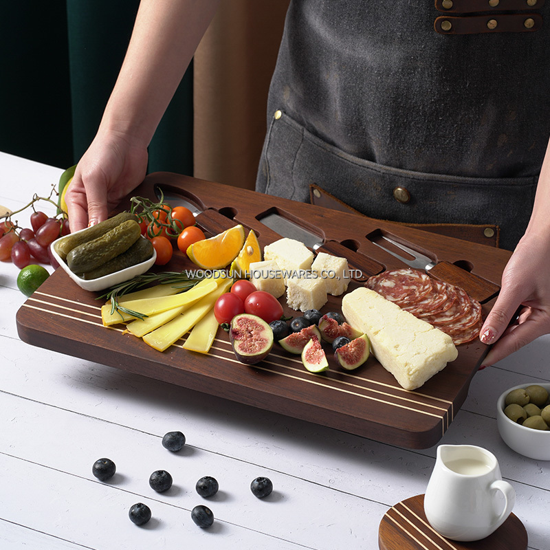 Carbonized Acacia Wood Modern Cheese Board Set China Manufacturer Charcuterie Brett