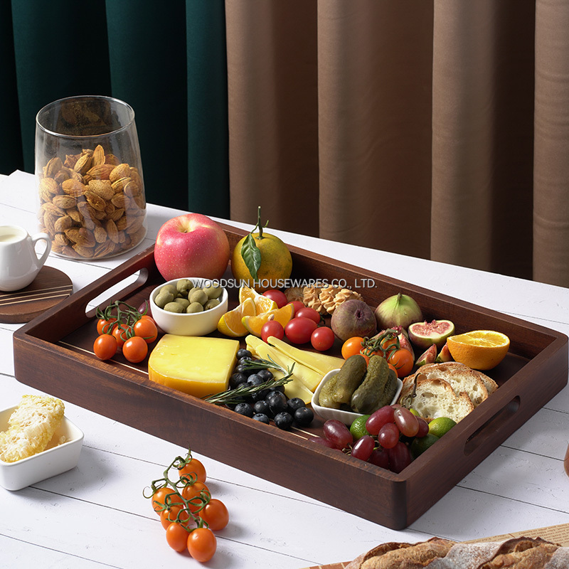 Woodsun Carbonized Acacia Wood Acacia Serving Snack Cake Tray Wooden Plate