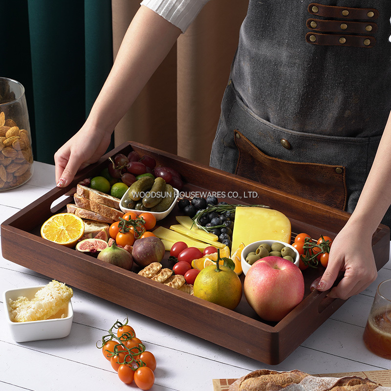 Woodsun Carbonized Acacia Wood Acacia Serving Snack Cake Tray Wooden Plate