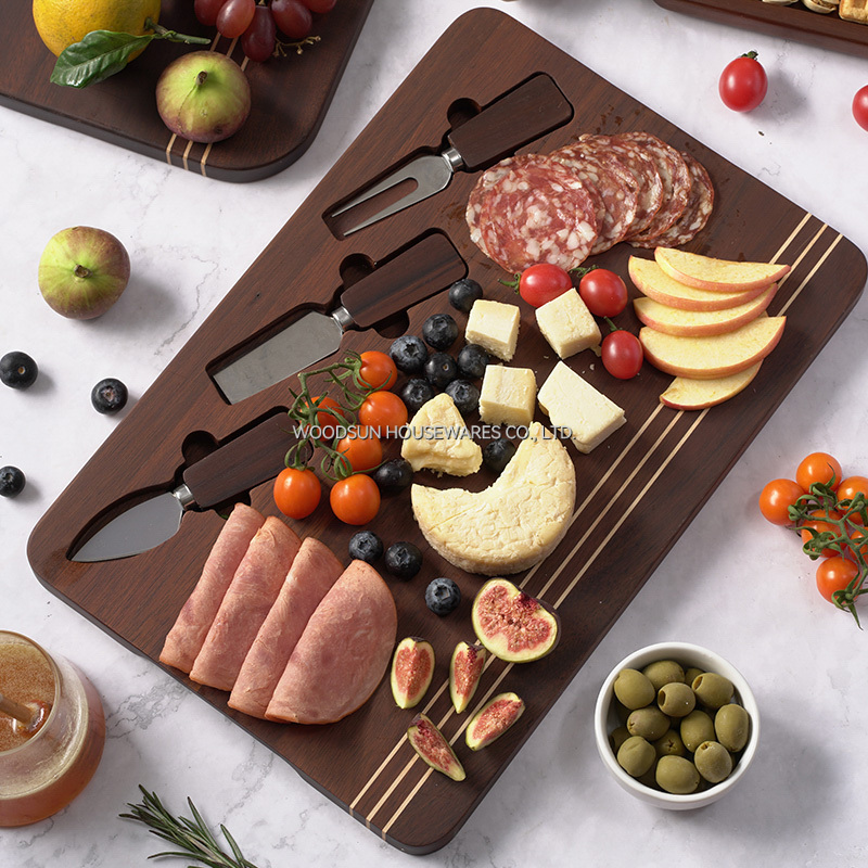 Carbonized Acacia Wood Modern Cheese Board Set China Manufacturer Charcuterie Brett