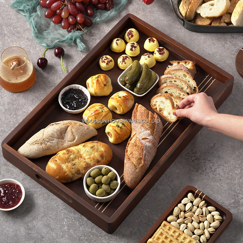 Woodsun Carbonized Acacia Wood Acacia Serving Snack Cake Tray Wooden Plate