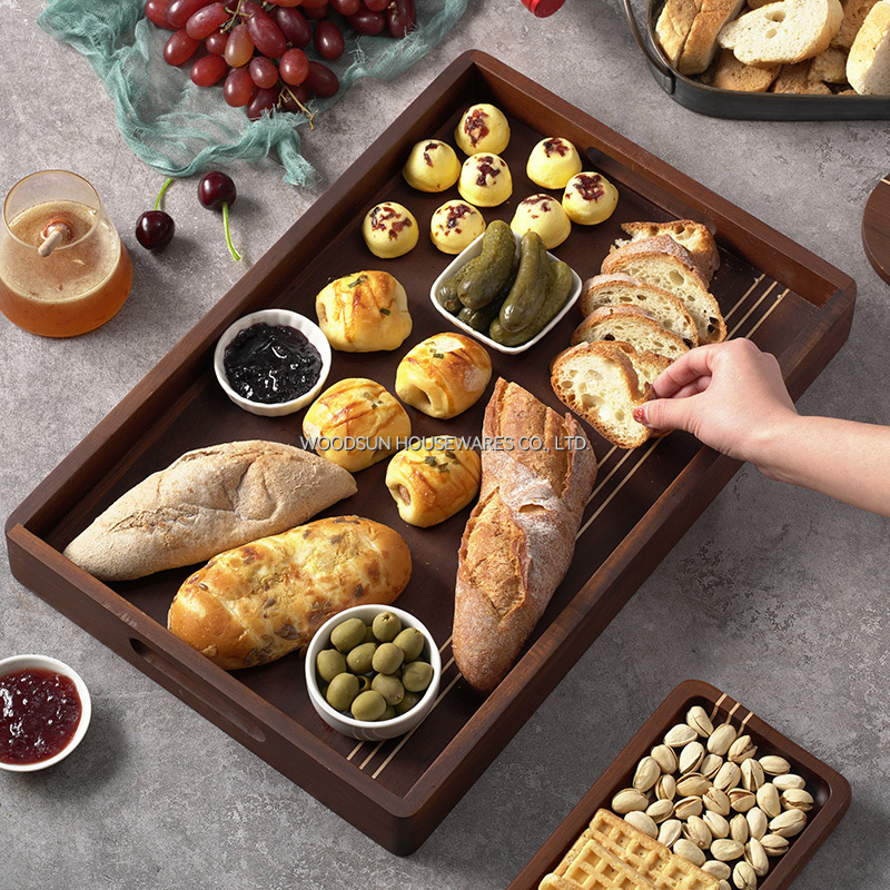 Woodsun Carbonized Acacia Wood Acacia Serving Snack Cake Tray Wooden Plate