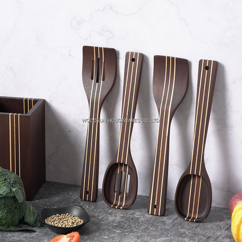 Woodsun OEM Metal Wooden Kitchen Utensil Cutlery Spoon Kitchen Utensils Set