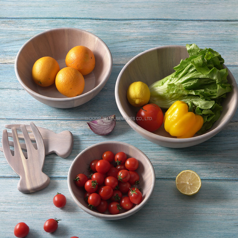 Woodsun Professional Supplier Custom Printed Large Salad Wooden Bowls and Plates
