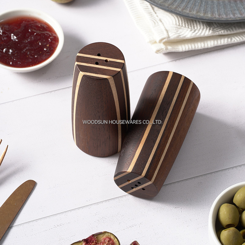 Woodsun Carbonized Acacia Wood Spice Jar Salt and Pepper Shaker