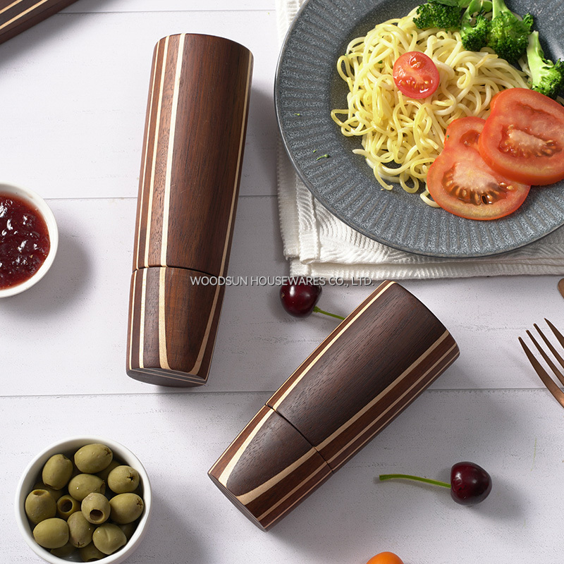 Woodsun Carbonized Acacia SS304 Ceramic Wood Salt and Pepper Mill Grinder