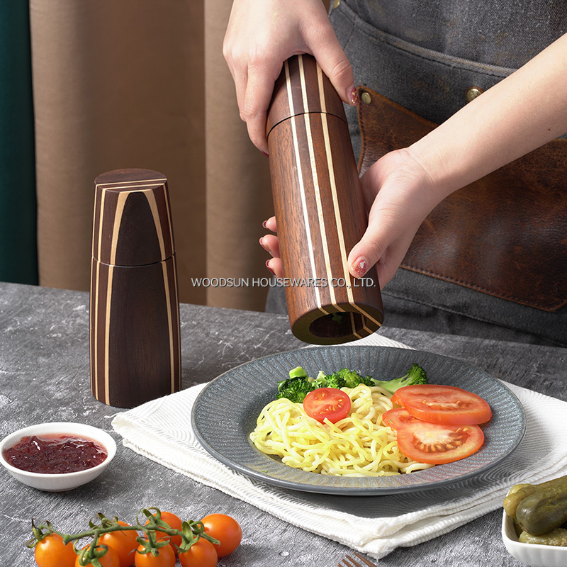 Woodsun Carbonized Acacia SS304 Ceramic Wood Salt and Pepper Mill Grinder