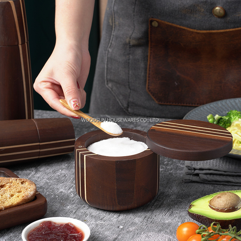 Woodsun Carbonied Acacia Wooden Salt and Pepper Spice Salt Box