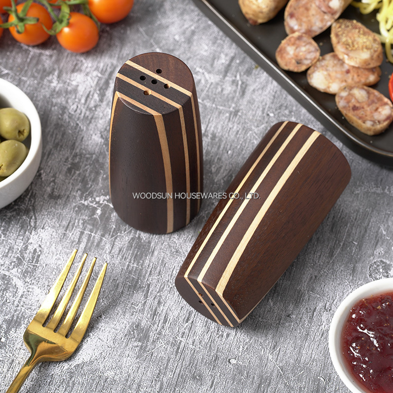 Woodsun Carbonized Acacia Wood Spice Jar Salt and Pepper Shaker