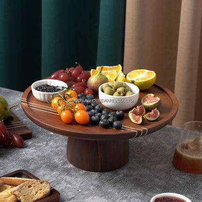 Woodsun Carbonized Acacia Wood High Step Cake Stand Wooden Plates for Food