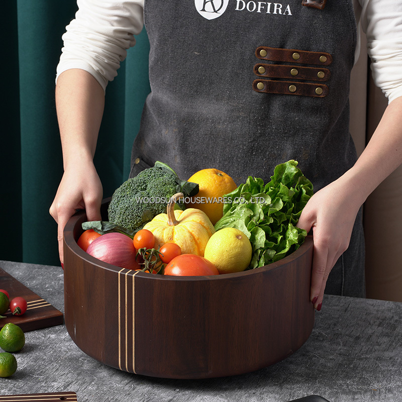 Woodsun Carbonied Acacia Wood Kitchenware Wooden Bowl of Salad