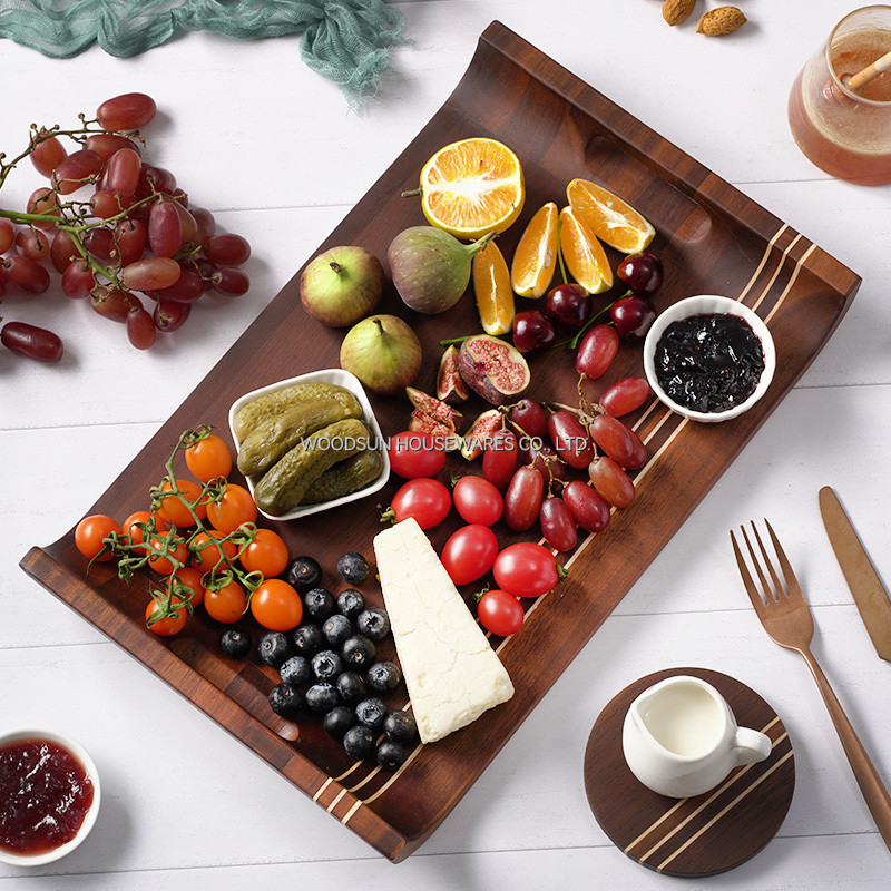 Woodsun Carbonized Acacia Wooden Food Serving Trays Set for Restaurant