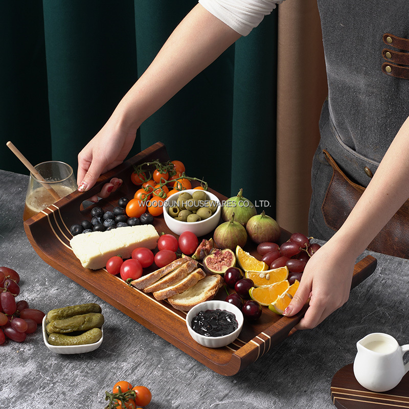 Woodsun Carbonized Acacia Wooden Food Serving Trays Set for Restaurant