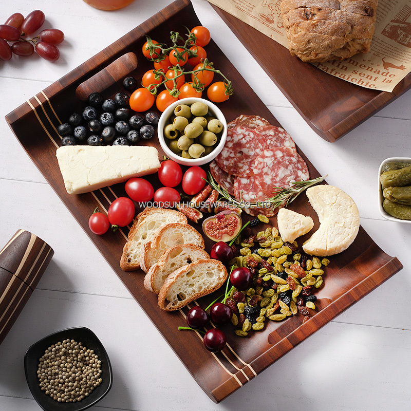 Woodsun Carbonized Acacia Wooden Food Serving Trays Set for Restaurant