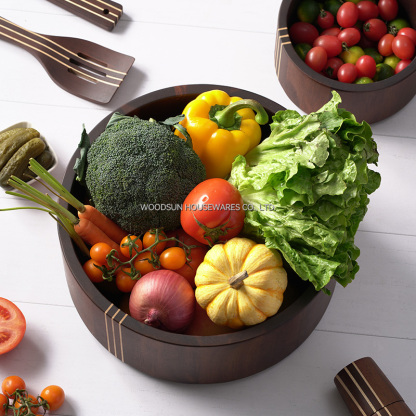 Woodsun Carbonied Acacia Wood Kitchenware Wooden Bowl of Salad
