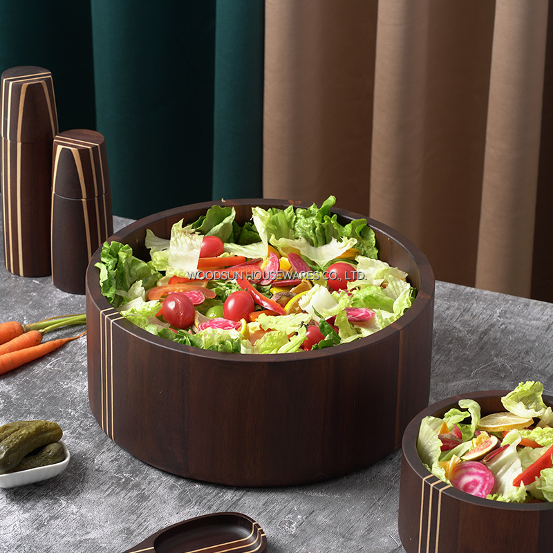 Woodsun Carbonied Acacia Wood Kitchenware Wooden Bowl of Salad