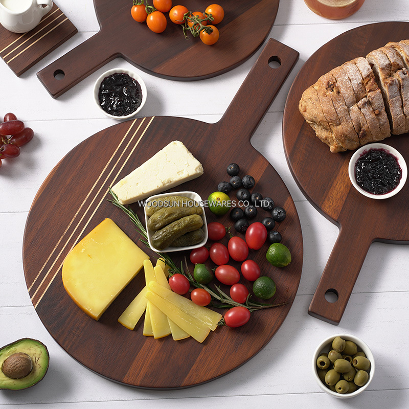 Woodsun Carbonized Acacia Wood Chopping Board Set Custom Logo With Handle Holders