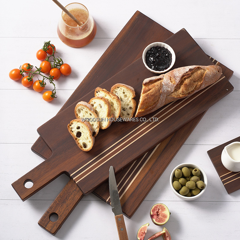 Woodsun Carbonized Acacia Wood Kitchen Handle Cutting Board Set