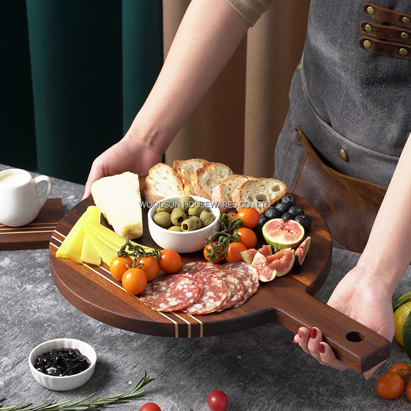 Woodsun Carbonized Acacia Wood Chopping Board Set Custom Logo With Handle Holders