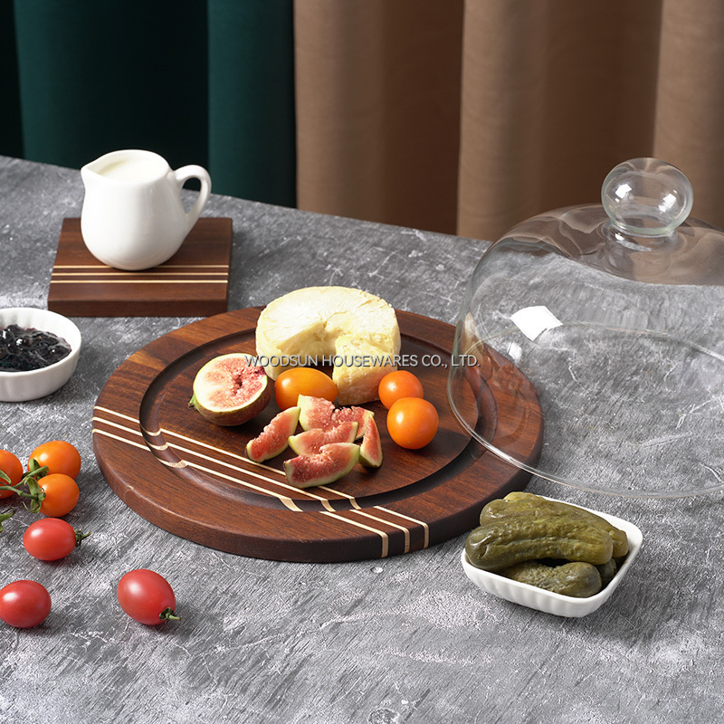 Woodsun Snack Tray Serving Plate Snack Glass Cheese Board Wooden Plates With Cover