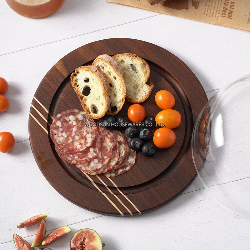 Woodsun Snack Tray Serving Plate Snack Glass Cheese Board Wooden Plates With Cover