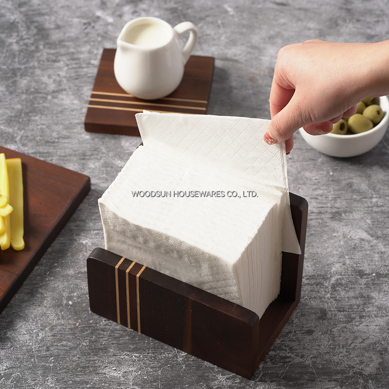 Woodsun Carbonized Acacia Wood Napkin Holder Restaurant for Table
