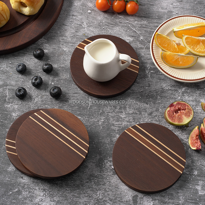 Woodsun 2025 Carbonized Acacia Coffee and Tea Coaster Wood Coaster Set of 4