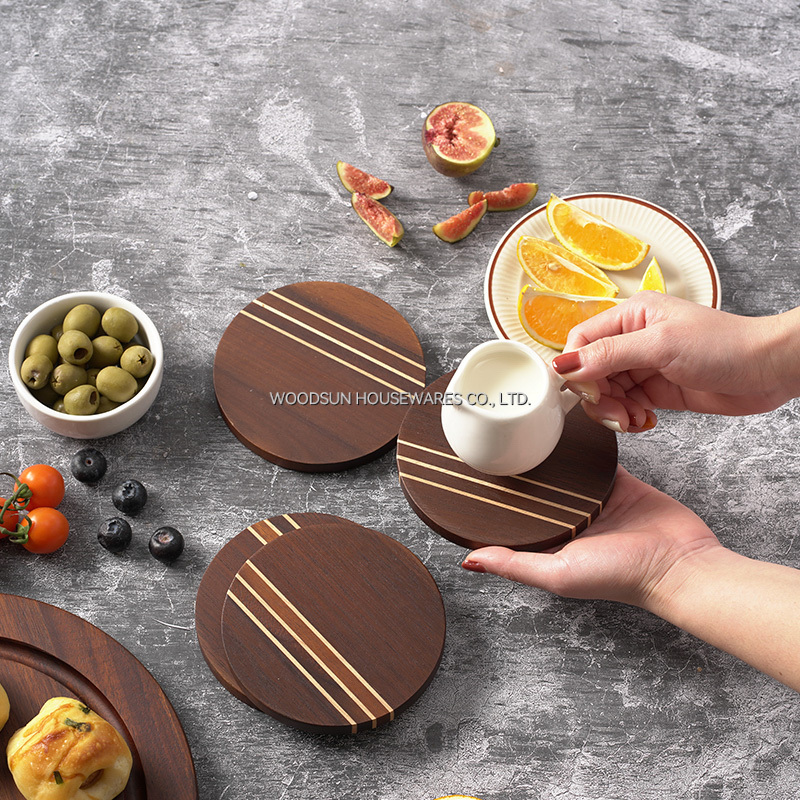 Woodsun 2025 Carbonized Acacia Coffee and Tea Coaster Wood Coaster Set of 4