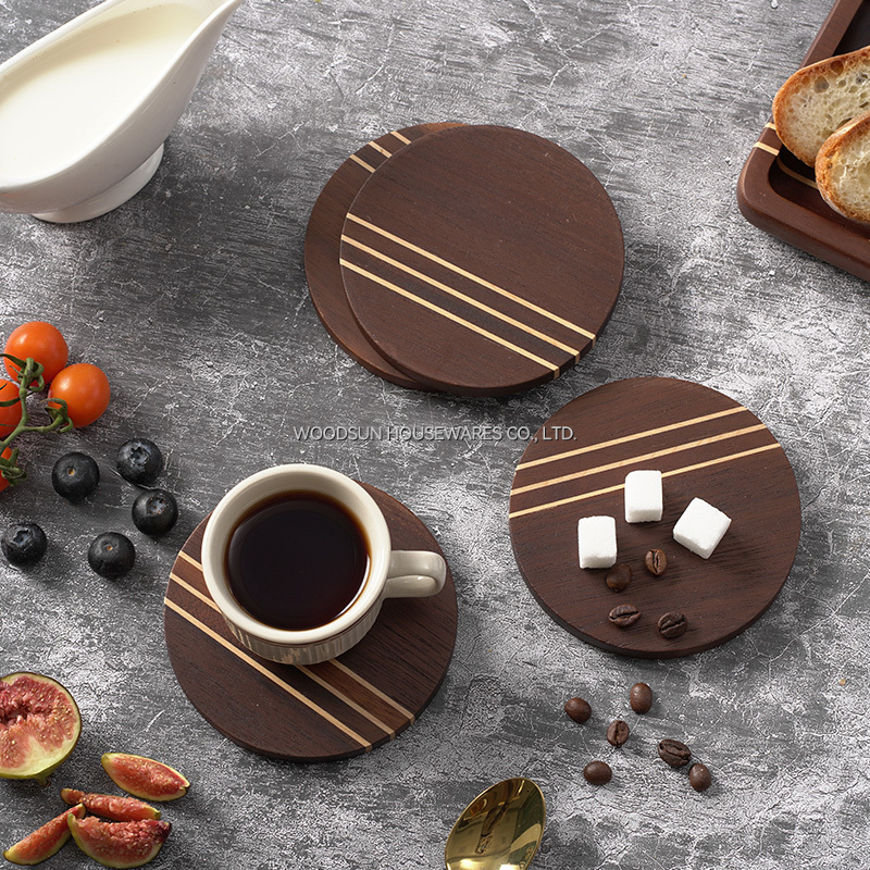 Woodsun 2025 Carbonized Acacia Coffee and Tea Coaster Wood Coaster Set of 4