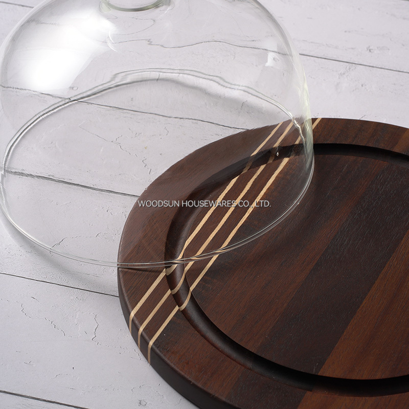 Woodsun Snack Tray Serving Plate Snack Glass Cheese Board Wooden Plates With Cover