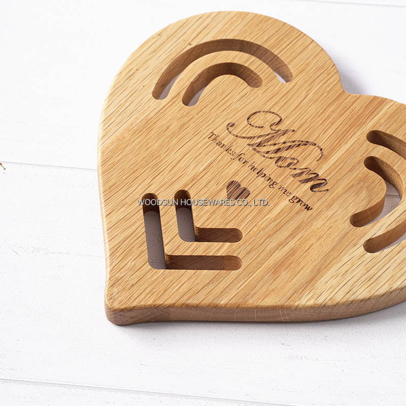 Woodsun Heart Shape Rubber Wood Kitchen Wooden Trivets