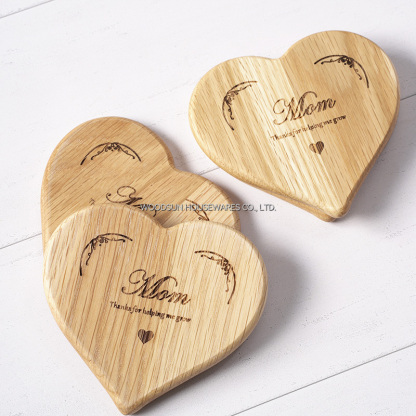 Woodsun Mothers Day Heart Shape Natural Rubber Place Mat Wood Coaster for Coffee Tea