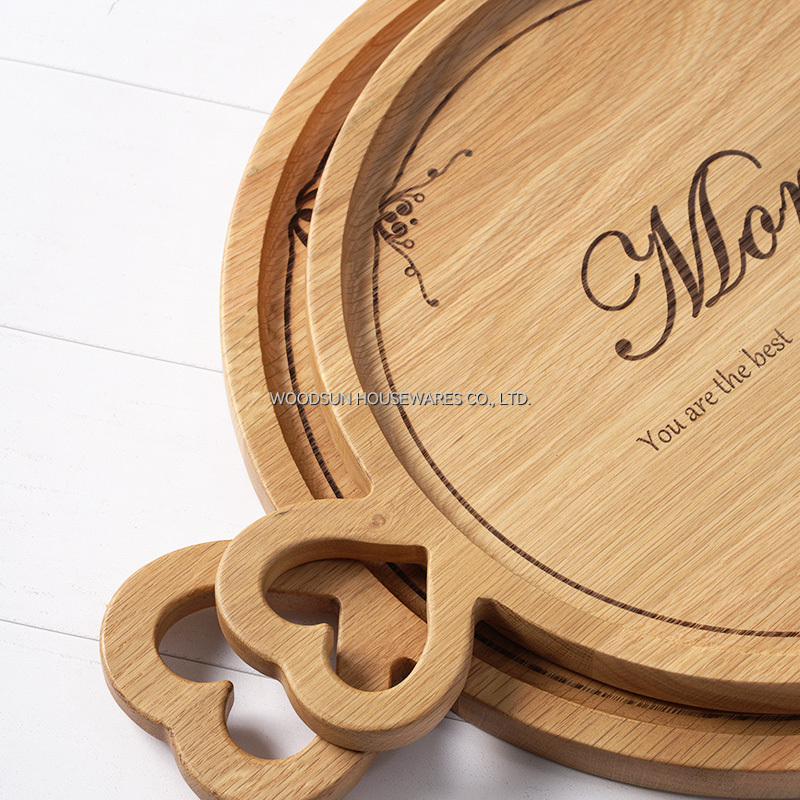 Woodsun Mother's Day Gift Heart Shaped Handle Wooden Serving Trays Luxury