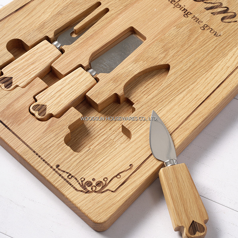 Woodsun Mother's Day Gift Trapezoid Cheese Board Knife Set