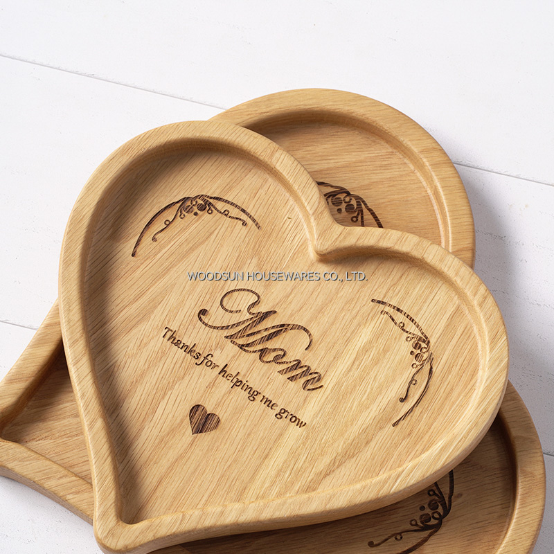 Woodsun Mother's Day Gift Heart Shaped Breakfast Tray Wooden Plates for Restaurants