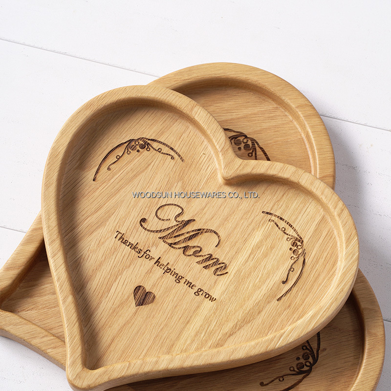 Woodsun Mother's Day Gift Heart Shaped Breakfast Tray Wooden Plates for Restaurants