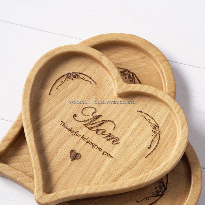 Woodsun Mother's Day Gift Heart Shaped Breakfast Tray Wooden Plates for Restaurants