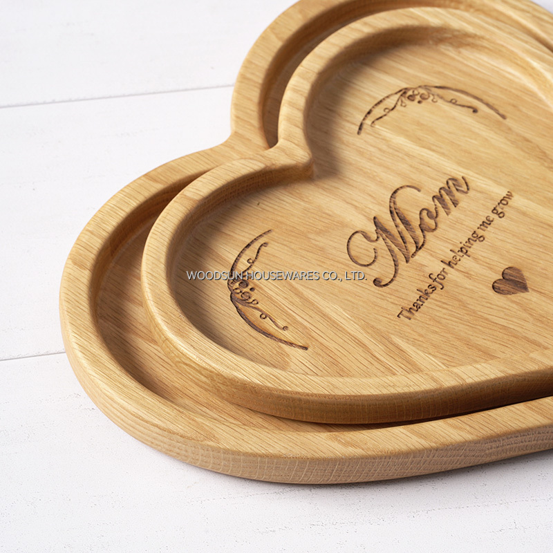 Woodsun Mother's Day Gift Heart Shaped Breakfast Tray Wooden Plates for Restaurants