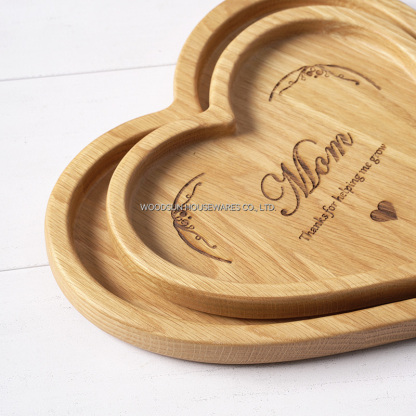 Woodsun Mother's Day Gift Heart Shaped Breakfast Tray Wooden Plates for Restaurants