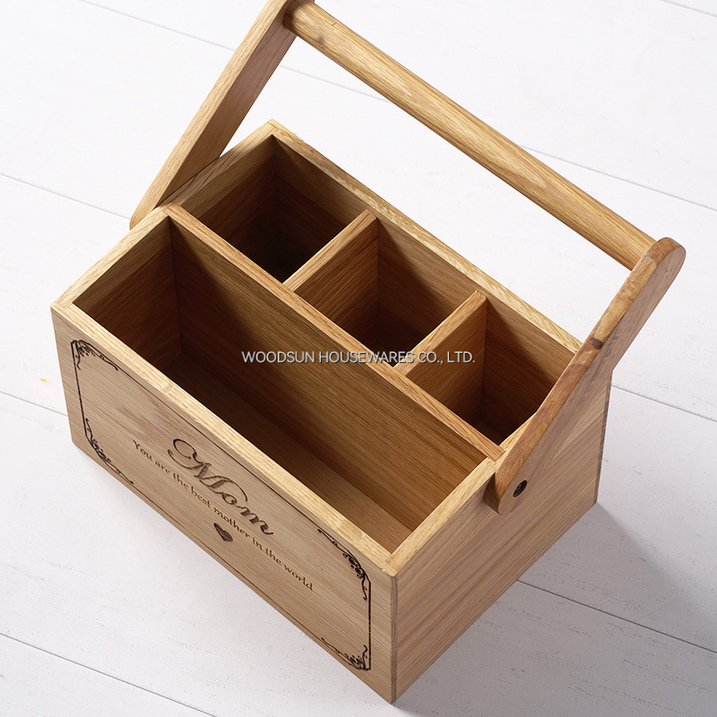 Woodsun Cutlery Drink Food Kitchen Storage Wood Gift Basket Wooden Handle