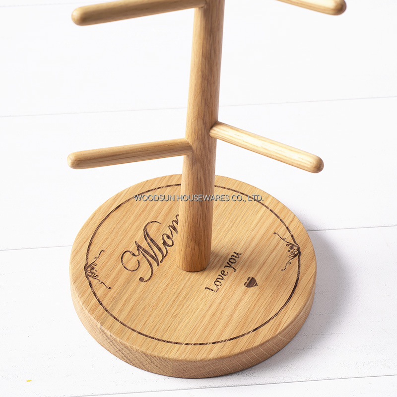Woodsun Wooden Custom Hanging Coffee Cup Rack Mug Tree