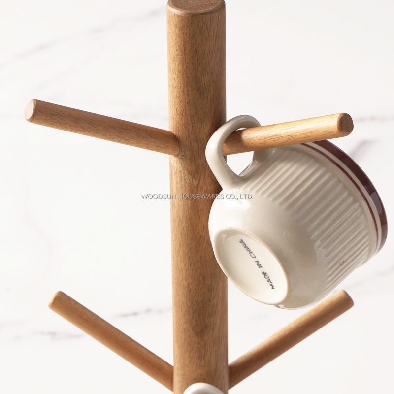 Woodsun Manufacturer Cup Holder Acacia Wood Mug Tree