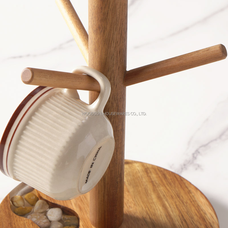 Woodsun Manufacturer Cup Holder Acacia Wood Mug Tree